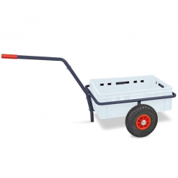 Handwagen anthrazit mit E2 Kunststoffkasten weiß, H 200 mm - LxBxH 1250x640x660 mm, Tragkraft 200 kg