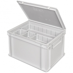 Euro-Deckelbehälter mit 8 Einsatzkästen, LxBxH 400x300x245 mm, grau