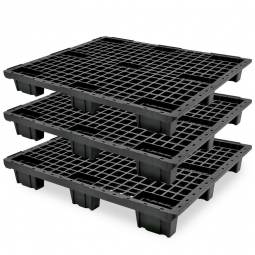 3x Leichtpalette im Industriemaß LxBxH 1200x1000x153 mm, offen, schwarz
