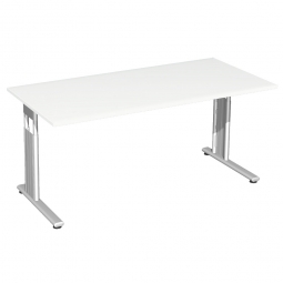 Schreibtisch ELEGANCE höhenverstellbar, Dekor Weiß, Gestell Silber, BxTxH 1800x800x680-820 mm