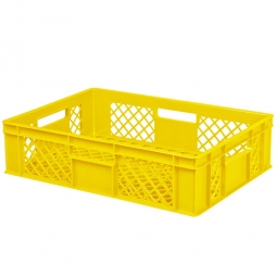 Durchbrochener Eurobehälter mit 4 Durchfassgriffen, LxBxH 600x400x150 mm, 27 Liter, gelb