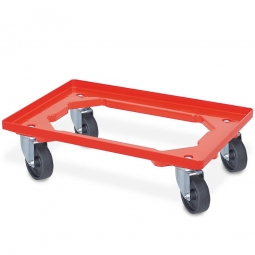 ABS-Kunststoff-Transportroller für 600x400 mm Eurobehälter, rot, 100 mm Kunststoff-Rad in schwarz, Deck offen, Tragkraft 250 kg
