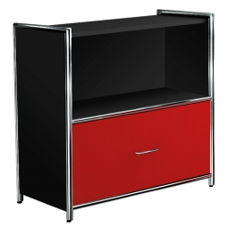 Sideboard "FUTURE" BxTxH 800x380x780 mm, Rahmen Rundrohr verchromt, Korpus anthrazit, Schublade rot