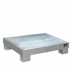 Auffangwanne für 60 Liter Fässer mit Gitterrost, LxBxH 900x800x220 mm, Volumen 65 Liter, verzinkt