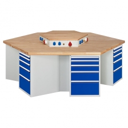Gruppenwerkbank, 6x5 Schubladen, mit Aufsatz
