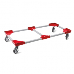 Transportroller "VARIO", für Behälter LxB 1000x500 mm, grau-rot, 4 Lenkrollen, graue Gummiräder