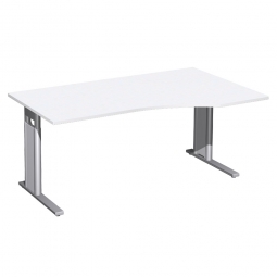 Schreibtisch PREMIUM höhenverstellbar, rechts, Weiß/Silber, BxTxH 1600x800/1000x680-820 mm