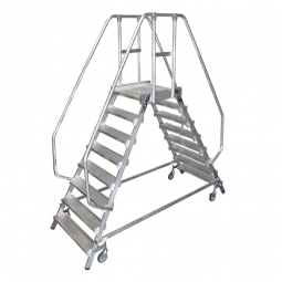 Leichtmetall-Podestleiter, beidseitig besteigbar, mit 2x 8 Aluminiumstufen