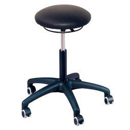 Arbeitsdrehhocker mit 5 Rollen, Sitz-Ø 350 mm, Polster im Lederlook, Farbe schwarz, Belastbar bis 120 kg
