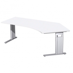 Schreibtisch PREMIUM höhenverstellbar, 135° rechts, Weiß/Silber, BxTxH 2166x800/1130x680-820 mm