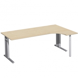 Schreibtisch PREMIUM, Schrankansatz rechts, Ahorn/Silber, BxTxH 2000x800/1200x680-820 mm