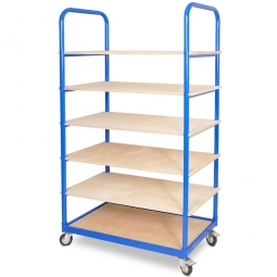 Etagenwagen mit 6 Ebenen, BxTxH 1050x500x1690 mm, 4 Lenkrollen, 2 Rollen mit Feststellbremse