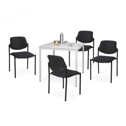 5-teilige Sitzgruppe "Relax": 4 Polsterstühle, Bezug schwarz + 1 Tisch, BxTxH 800x800x750 mm