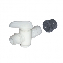 Ablaufhahn mit 3/4" Gewinde, Durchlauf NW 15,5 mm, Für Großboxen, Polyethylen naturweiß