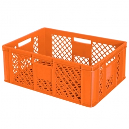 Durchbrochener Eurobehälter mit 4 Durchfassgriffen, LxBxH 600x400x240 mm, 43 Liter, orange