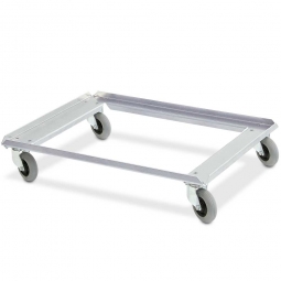 Alu-Flüster-Roller für Stapelbehälter 800x600 mm, 100 mm PU-Rad, Deck offen, Tragkraft 250 kg