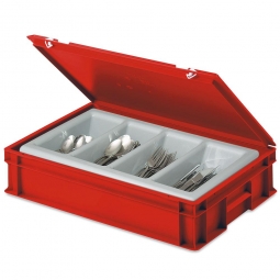 Besteckkasten mit Besteckeinsatz (4 Mulden), LxBxH 600x400x130 mm, rot