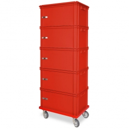 Archiv-Ordnerturm mit Roller, 5 Behälter in rot
