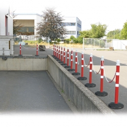 Ketten- / Warnständer Komplett-Set mit 15 Ketten-Warnständern, Rohr Ø 70 mm, Höhe 1000 mm, Kette 28 m, Standfuß aus Vollgummi
