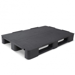Kunststoffpalette im Euromaß mit 3 Kufen und 7 mm Sicherungsrand, LxBxH 1200x800x145 mm, geschlossene Deckfläche, schwarz