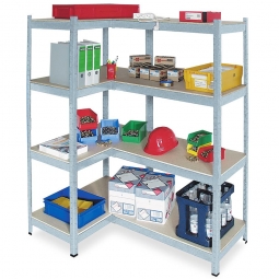 Fachbodeneckregal für schwere Lasten, rechts, 4 Ebenen, BxTxH 900/1400x500x1800 mm, Tragkraft 265 kg/Boden, Stecksystem, glanzverzinkt