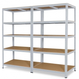 Schwerlast-Komplettregal, 5 Ebenen, Stecksystem, verzinkt, Tragkraft 265 kg je Boden, BxTxH 1800x500x1800 mm