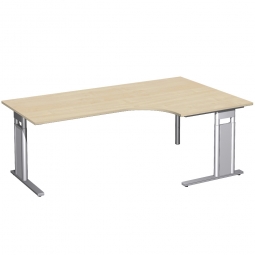 Schreibtisch PREMIUM, Tischansatz rechts, Ahorn/Silber, BxTxH 2000x800/1200x680-820 mm