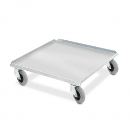 Edelstahl-Flüster-Roller für Spülkörbe 500x500 mm, 100 mm PU-Rad, Deck geschlossen, Tragkraft 250 kg