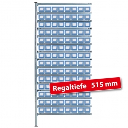 Fachbodensteck-Anbauregal, BxTxH 1000x515x2000 mm, 15 Böden, mit 112 Regalkästen LxBxH 500x117x90 mm, Farbe hellblau