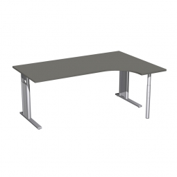 Schreibtisch PREMIUM, Schrankansatz rechts, Graphit/Silber, BxTxH 1800x800/1200x680-820 mm