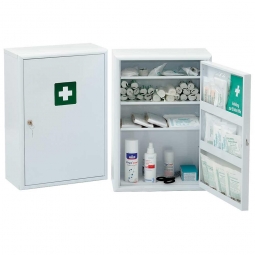 Verbandschrank aus Stahlblech, DIN 13169, BxTxH 400x200x580 mm, weiß