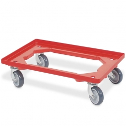Tiefkühl-Transportroller für Euro-Stapelbehälter 600x400 mm, rot, 100 mm Gummi-Rad, offenes Deck, Tragkraft 250 kg