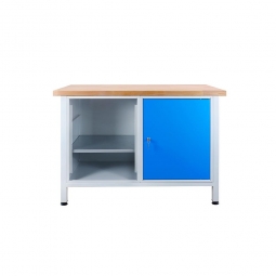 Werkbank, BxTxH 1200x600x840 mm, mit 1 Tür in blau