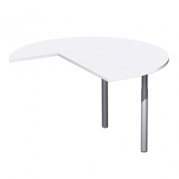 Anbautisch ELEGANCE, Dreiviertelkreis rechts, Dekor Weiß, Gestell Silber, ØxH 1200x680-820 mm