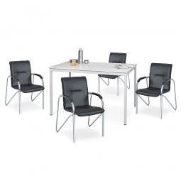 5-teilige Sitzgruppe: 4 Stapelsessel, Bezug schwarz + 1 Tisch, BxTxH 1200x800x750 mm