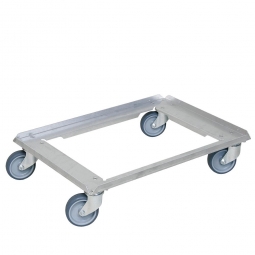 Edelstahl-Transportroller für Kuchenblechkästen 660x460 und 655x450 mm, 100 mm Gummi-Rad, Deck offen, Tragkraft 250 kg