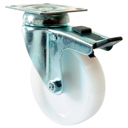 Schwere Apparate-Lenkrolle mit Feststellbremse, Rad-ØxB 80x22 mm, Tragkraft 50 kg, weiß