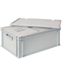 2 EPS-Thermoboxen in Eurobox mit Deckel, LxBxH 600x400x220 mm, grau