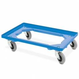 Tiefkühl-Flüster-Roller für Eurobehälter 600x400mm, blau, 100 mm PU-Rad, Deck offen, Tragkraft 250 kg