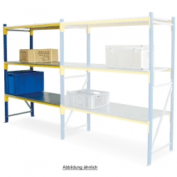 Weitspann-Steck-Anbauregal, mit 3 Stahlblechebenen, HxBxT 2000x1540x1005 mm, mit Stahlpaneelen B: 100 mm