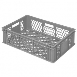 Durchbrochener Eurobehälter mit 4 Durchfassgriffen, LxBxH 600x400x170 mm, 33 Liter, grau