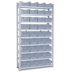 Steckregal, verzinkt, BxTxH 1070x315x2000 mm, 9 Böden, 36 Sichtboxen LB 3 Farbe grau