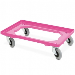 ABS-Kunststoff-Flüster-Roller für Euro-Stapelbehälter 600x400 mm, violett, 100 mm PU-Rad, Deck offen, Tragkraft 250 kg