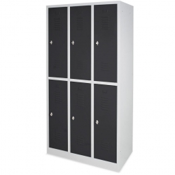 Stahl-Fächerschrank mit Sockel und Drehriegelverschluss, 6 Fächer, BxTxH 900x500x1800 mm