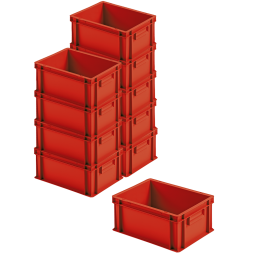 10x Euro-Stapelbehälter mit 2 Griffleisten, LxBxH 400x300x175 mm, rot