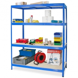 Großfachregal mit 4 Ebenen, Stecksystem, BxTxH 1500x600x1800 mm, kunststoffbeschichtet blau, Tragkraft 350 kg/Boden