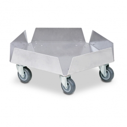 Aluminium-Tonnenroller mit 5 Rädern Ø 75 mm, graue Polyurethanlauffläche, Edelstahl-Lenkrollen, Tragkraft 250 kg