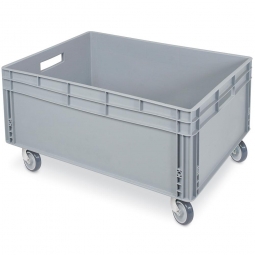 Eurobehälter mit 4 Lenkrollen, LxB 800x600 mm, Gesamthöhe 445 mm, 130 Liter, grau