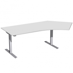 Steh- und Sitz-Arbeitsplatz, 135°, links "Basic", Dekor lichtgrau, Gestell silber,BxTxH 2166x1130x650-1250 mm