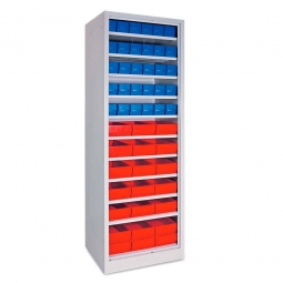 Regal - BxTxH 600x500x1800 mm mit Regalkästen LxBxH 400x91x81 mm blau + LxBxH 400x183x81 mm rot